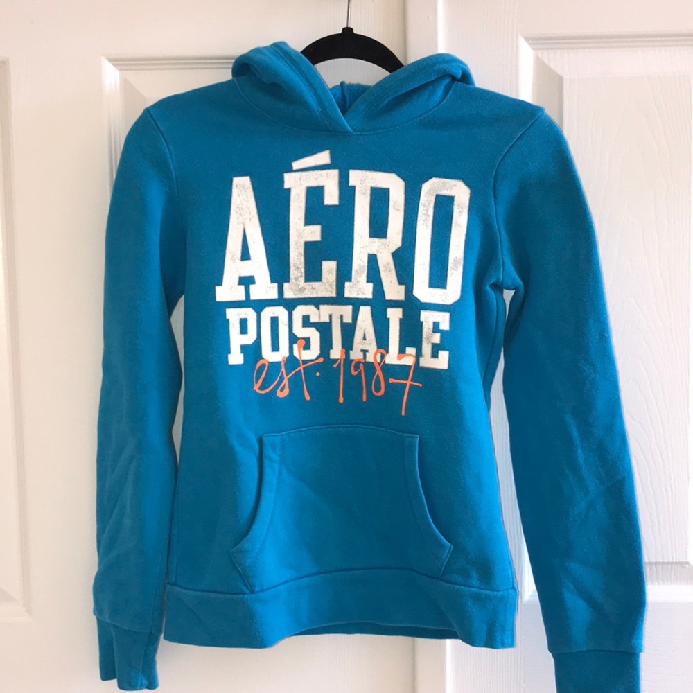 NWOT Aeropostale Blue and White Vintage Hoodie
